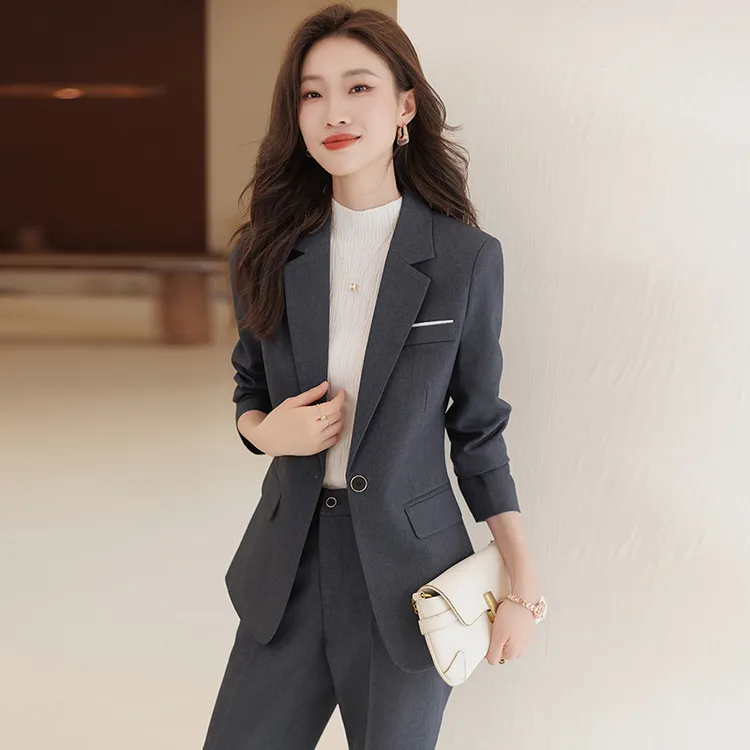 灰色西装套装女春秋新款面试西服正装管理层工作服高端职业装外套