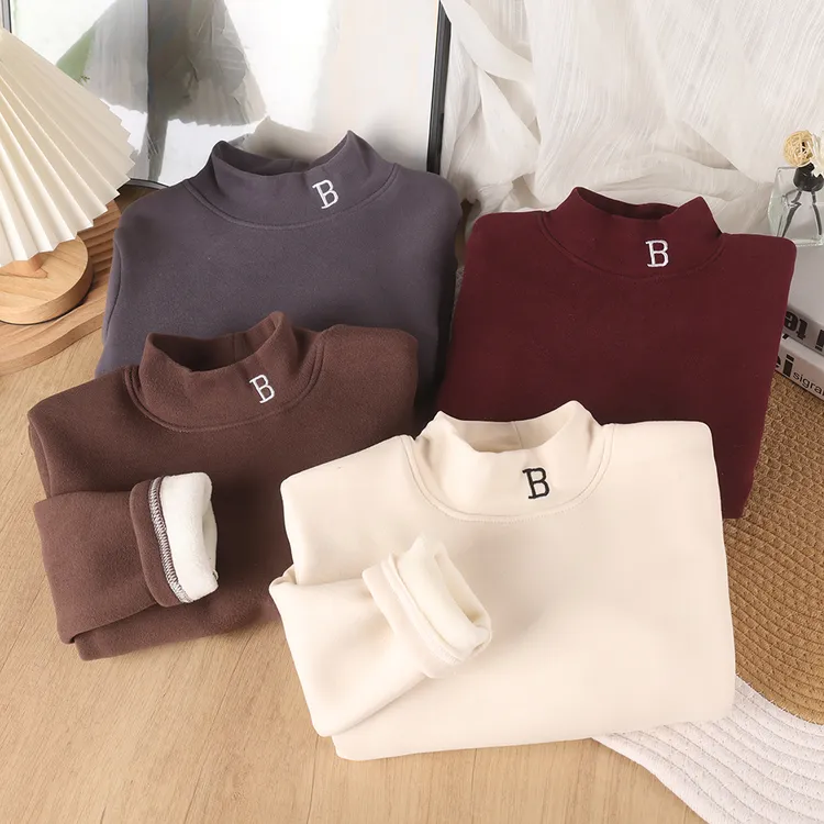 【加绒加厚】2025冬季新款儿童加绒加厚刺绣保暖高领打底衫