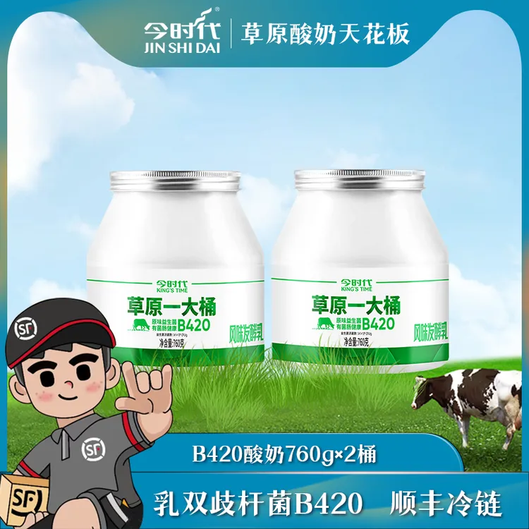 JIN SHI DAI/今时代草原低温酸奶活性益生菌奶皮子酸奶760克*2桶