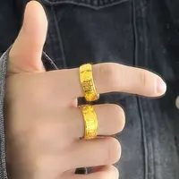 合金戒指 仿真金色戒指百福活口男戒 镀金复古福字亮面百福指环