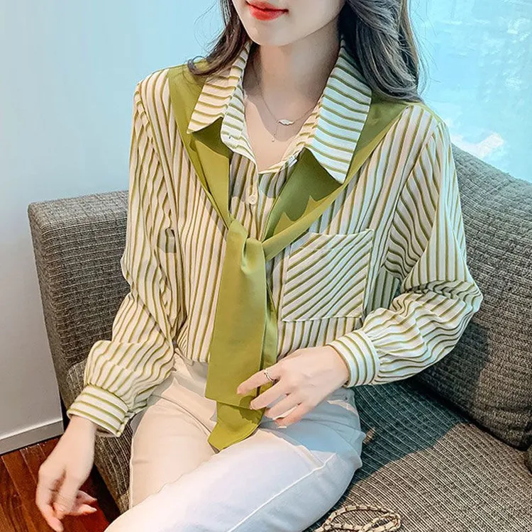 设计感披肩假两件条纹衬衫女新款春秋宽松时尚慵懒风春季减龄上衣