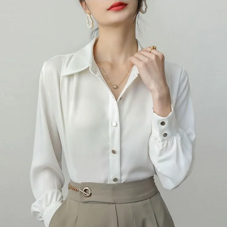 高级感法式白色衬衫女2024春秋新款韩版气质优雅垂感免烫职业衬衣