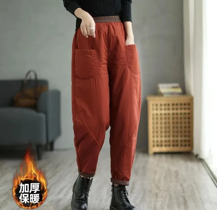 冬季减龄加棉休闲棉裤时尚百搭宽松保暖加厚哈伦裤女士外穿棉裤