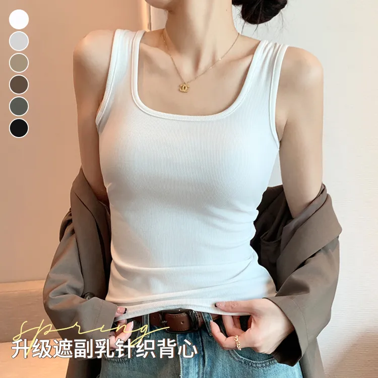 吊带背心女内搭外穿夏季工字宽带无袖法式别致螺纹上衣白色打底衫