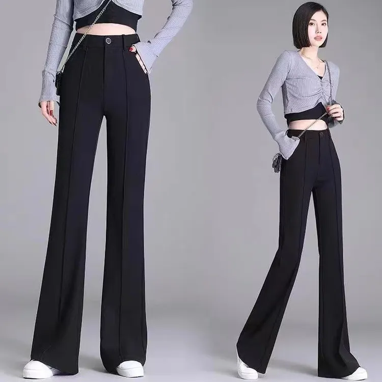黑色微喇裤西装裤女2025秋季新款垂感显瘦微喇休闲裤0509