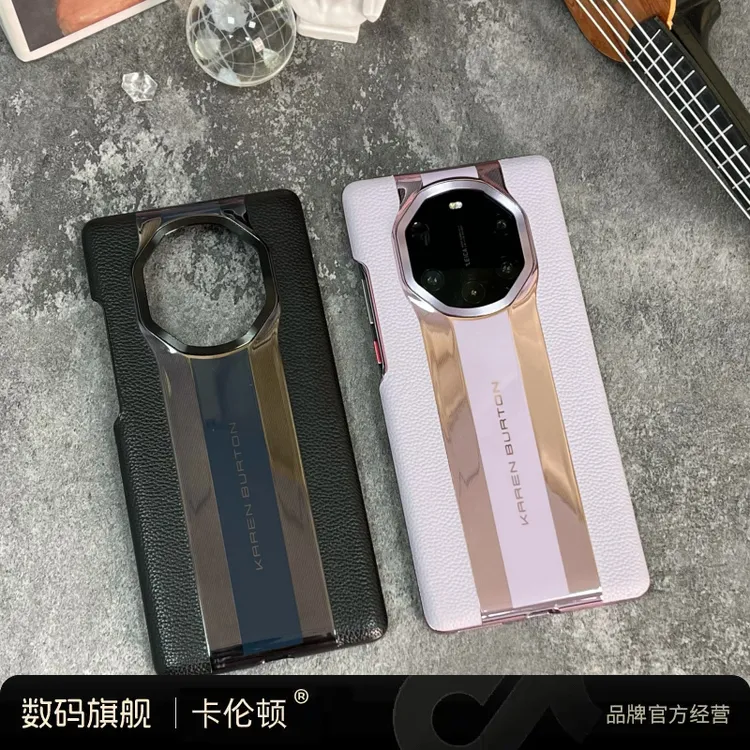 适用于华为Mate40RS保时捷手机壳胭脂粉保护套电镀牛皮新款奢华