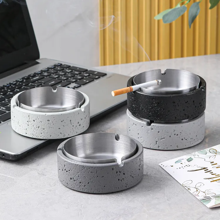 简约个性高颜值水泥不锈钢烟灰缸家用酒店民宿易清洗时尚客厅创意