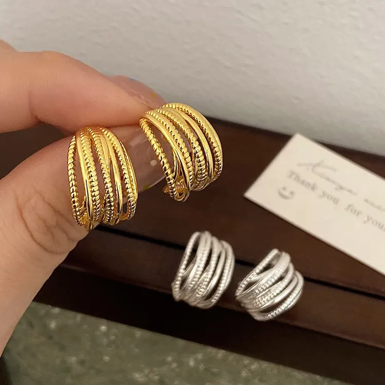 铜合金耳饰 C形金属绕丝耳环冷淡风高级设计感耳钉气质独特个性女