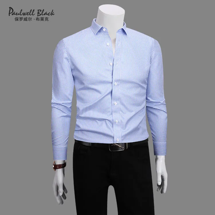 保罗格子衬衫男款轻奢男装高级感纯棉DP免烫商务休闲男士衬衣长袖