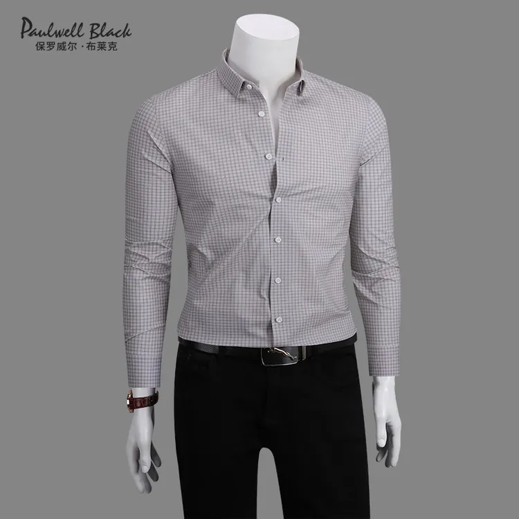 弹力长袖衬衫男款高级感商务装格子男士衬衫免烫衬衣2025新款爆款