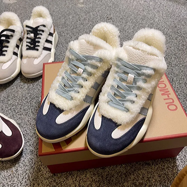 秋冬时尚加绒女款厚底休闲鞋百搭复古运动内增高拼色老爹鞋