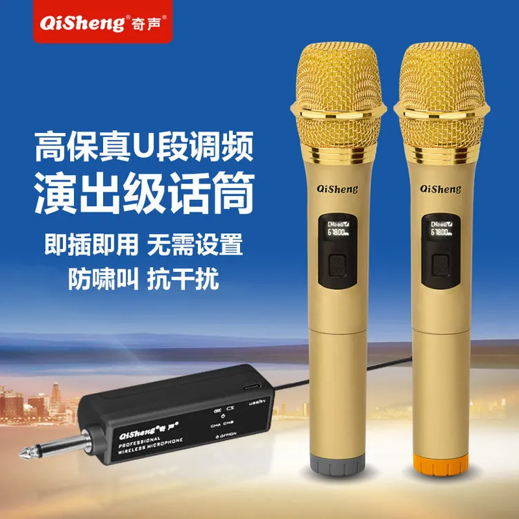 奇声万能无线话筒一拖二家用KTV专业U段户外卡拉无线麦克风