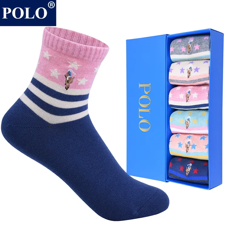 POLO可爱条纹中筒儿童袜子秋冬保暖吸湿排汗星星男女童无骨棉袜
