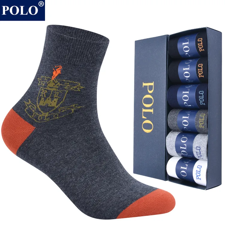POLO袜子男四季柔软舒适吸湿排汗跑步运动无骨时尚百搭中筒袜礼盒