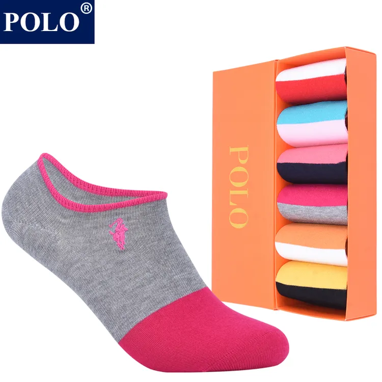 POLO女士时尚彩色百搭浅口低帮船袜夏季薄款运动跑步吸湿排汗短袜