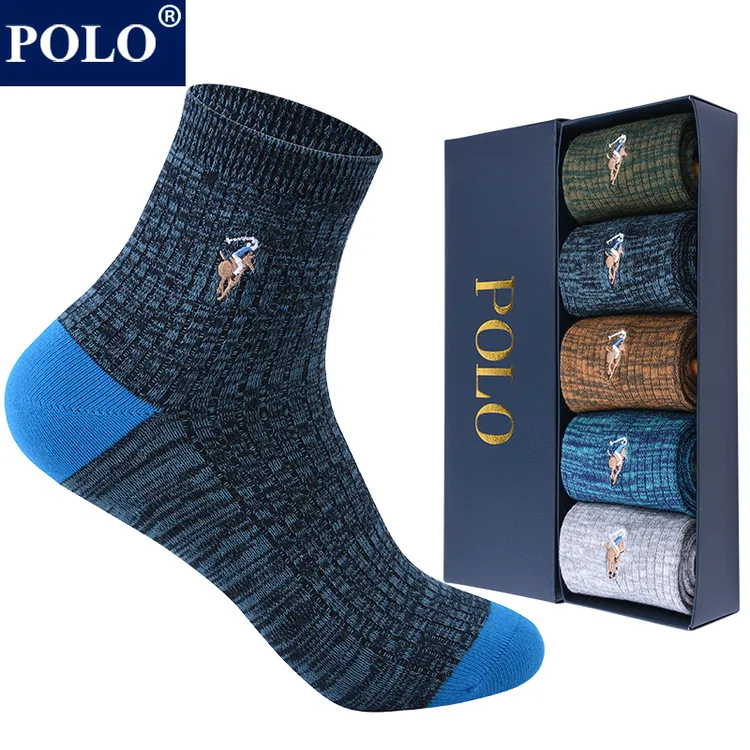 POLO袜子男加厚保暖御寒中筒袜秋冬运动跑步吸湿排汗休闲舒适棉袜