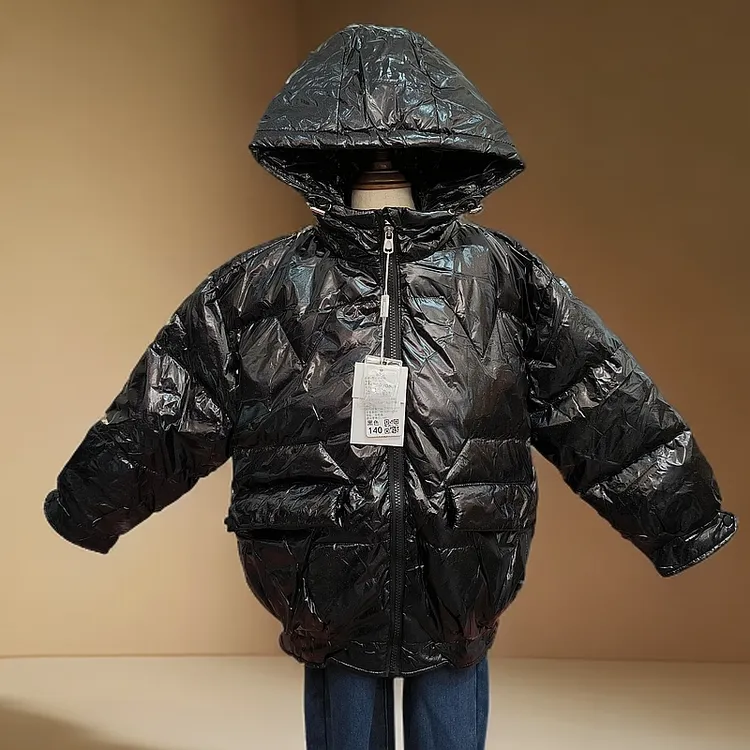 儿童羽绒服 短款 加厚黑色时尚连帽保暖休闲冬款韩版带帽冬季