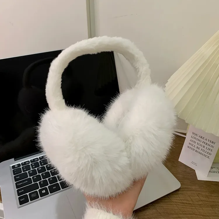 明星同款蓝色仿兔毛纯色毛绒耳罩保暖防冻护耳冬季雪景拍照有氛围