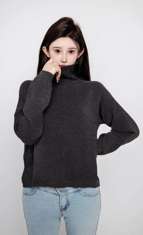 竹羽希一线成衣无缝毛衣】纯色秋冬ins套头高领长袖毛衫纯色内搭女