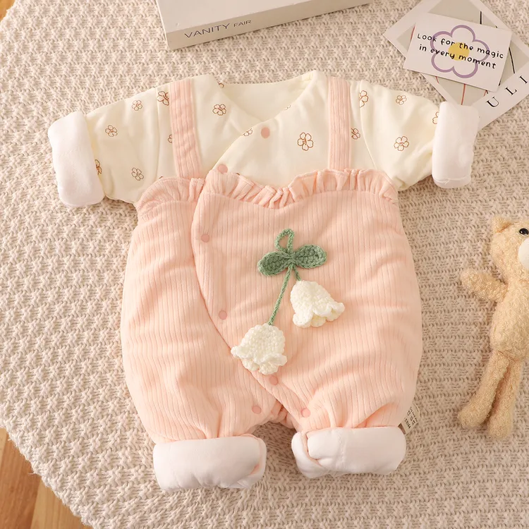 新生秋冬装婴儿连体衣夹棉衣服满月百天超萌外出宝宝哈衣公主爬服