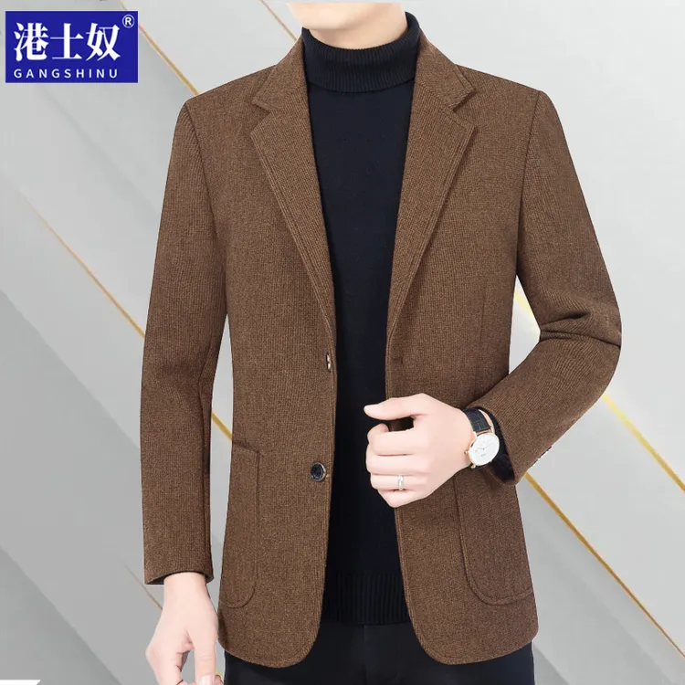 港士奴春秋新款中年男士西服商务休闲格子西装外套班上衣韩版高档