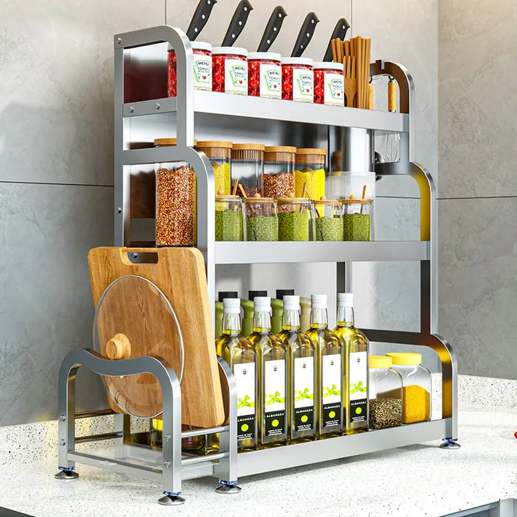 枚洁厨房置物架大全新乔迁厨房必备调料不锈钢收纳刀架酱油壶菜板