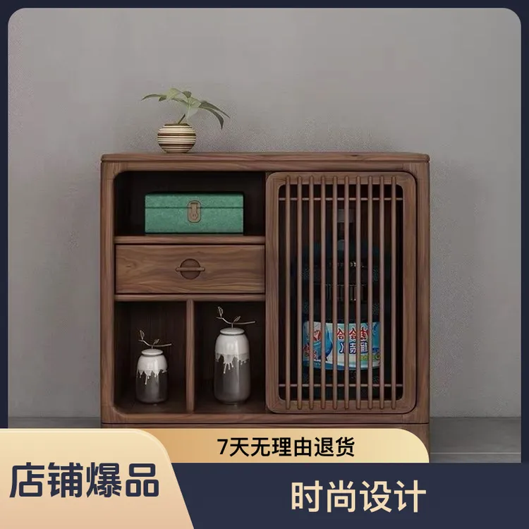 新中式榆木茶水柜茶边几下置水桶储物柜实木小型茶水台茶柜置物架