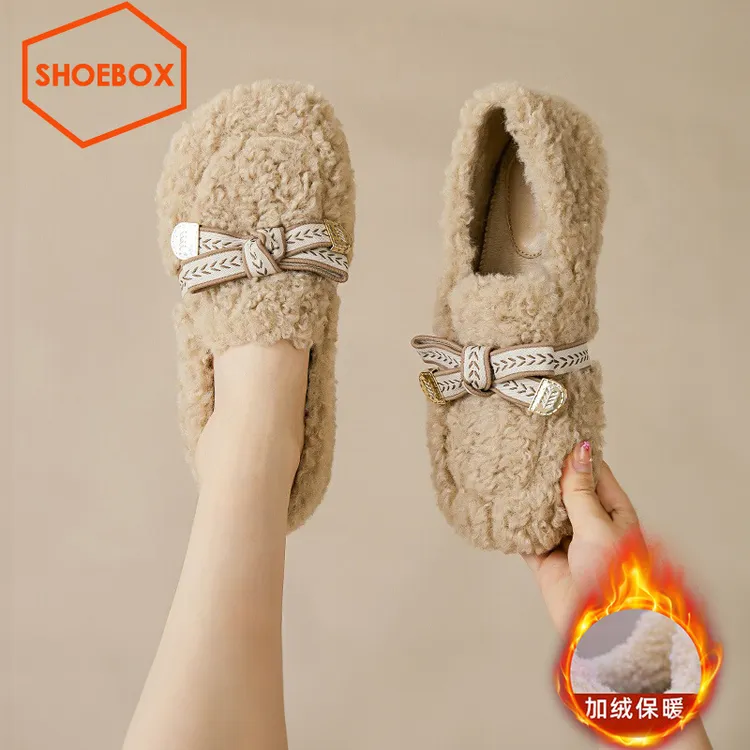 达芙妮集团旗下毛毛鞋女外穿秋冬2025新款高级感保暖一脚蹬豆豆鞋