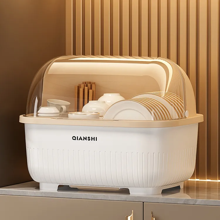 碗筷收纳盒装盘放碗碟沥水架厨房带盖多功能置物架子防尘餐具碗柜
