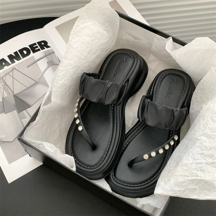 仙女凉鞋拖鞋珍珠夏季2023新款百搭晚时尚人字潮流鞋子厚底网红