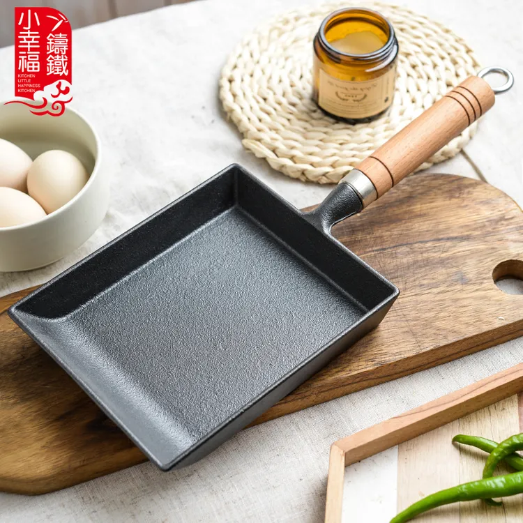 小幸福铸铁无涂层加厚玉子烧锅 日式鸡蛋卷煎锅方形煎蛋锅早餐锅