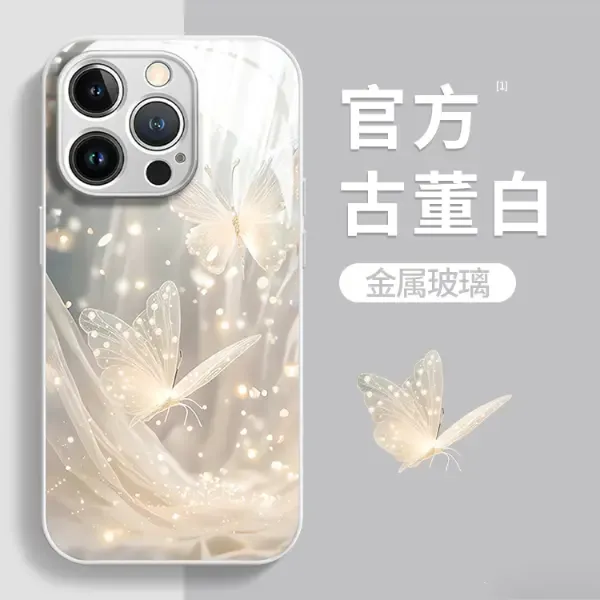 仙气蝴蝶玻璃壳苹果15华为p70vivo新女款14高级感oppo小米手机壳