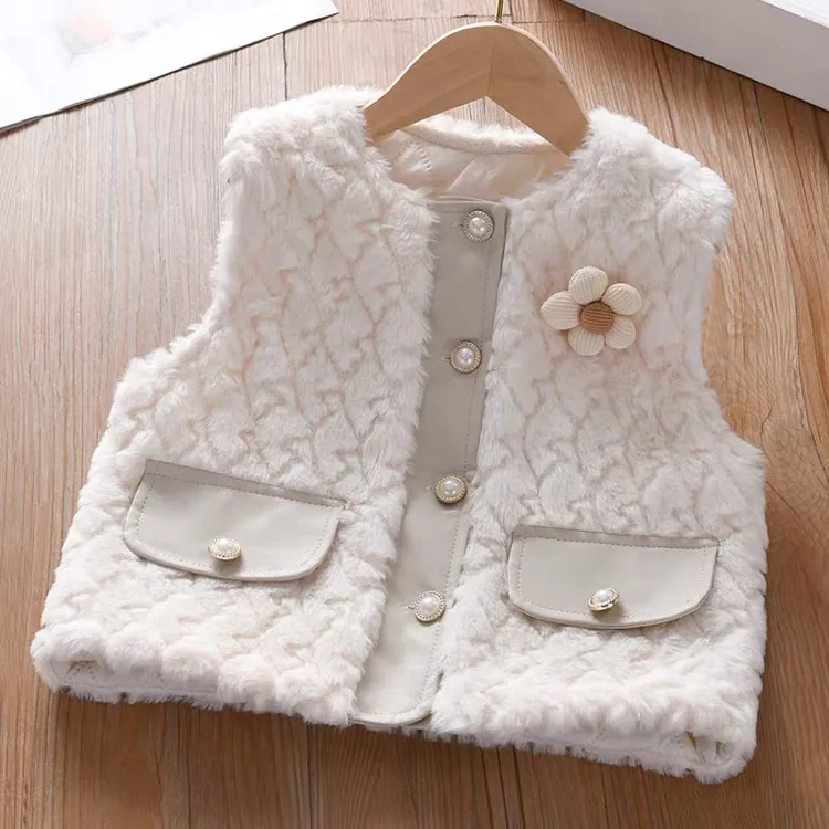 女童马甲秋冬宝宝马甲2024新款加厚洋气小花女宝宝坎肩无袖外套