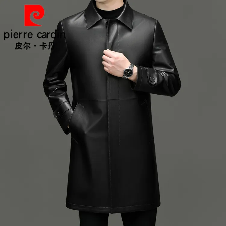 皮尔卡丹头层2025秋冬新真皮皮衣男修身长款皮风衣绵羊皮大衣外套
