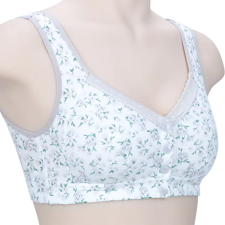 100%纯棉内里内衣妈妈款中年女性舒适中老年前扣文胸背心式胸罩薄