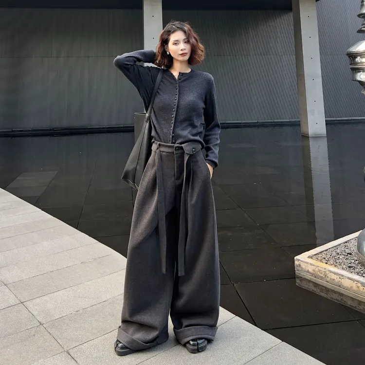 秋冬毛呢西装裤女宽松直筒休闲裤 X7967#