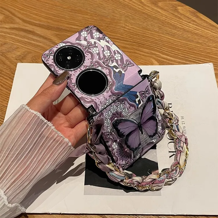 适用华为pocket2手机壳P50Pocket折叠蝴蝶支架全包连体皮质保护套