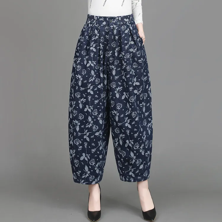 2025秋季纯棉洗水牛仔灯笼裤女松紧腰灯个性垮裤老爹裤九分裤