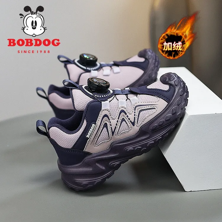 巴布豆儿童运动鞋冬季女孩子加绒加厚保暖棉鞋女童防水轻便运动鞋