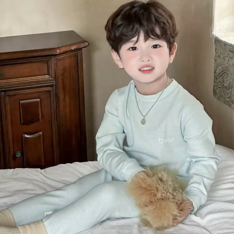 320克纯棉秋衣秋裤套装男童女童秋冬加厚打底家居服中大童睡衣裤