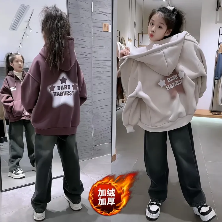 （冬款外套）女童加绒外套冬装2025新款冬款网红女中大童儿童装上衣