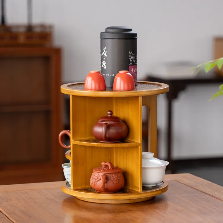 【玄妙】非遗竹编楠竹可旋转博古架茶几收纳架展示架多宝阁双层竹制