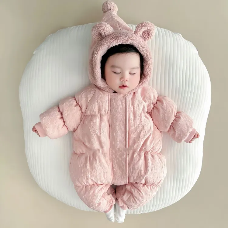 婴儿冬季外出服连帽保暖爬服宝宝冬装甜美加绒连体衣冬款加厚抱衣