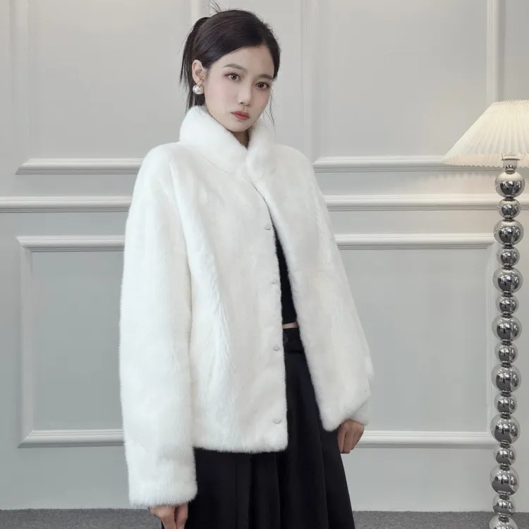 冬季水貂外套女士短款新款整貂外套短款立领外套秋冬气质款60长