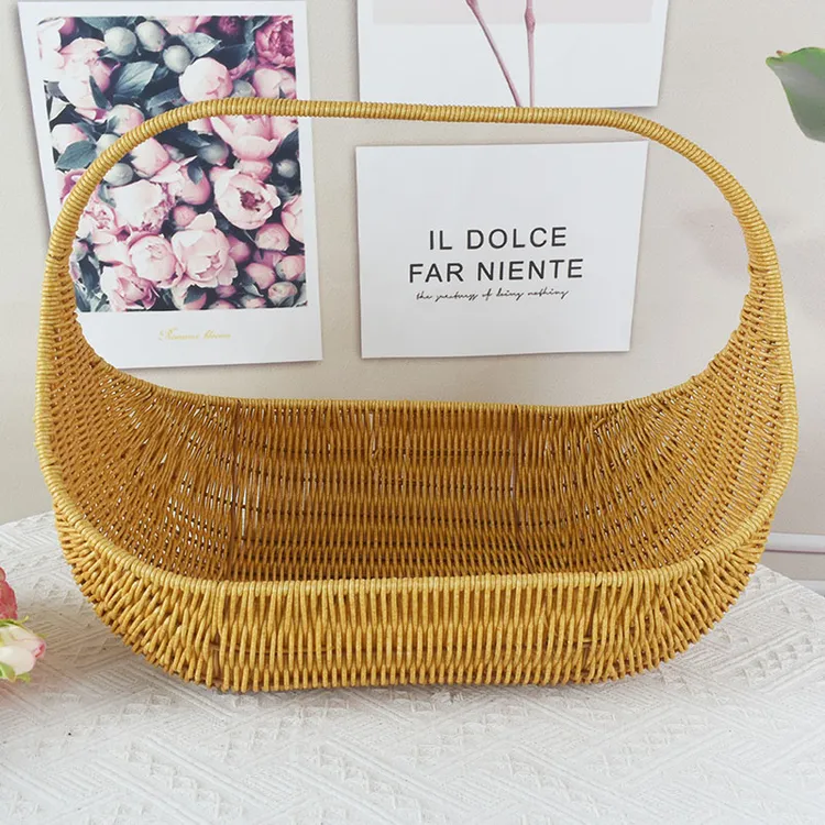 多功能提篮仿藤编织水果篮中秋节婚礼红酒礼品篮野餐篮手提菜篮子