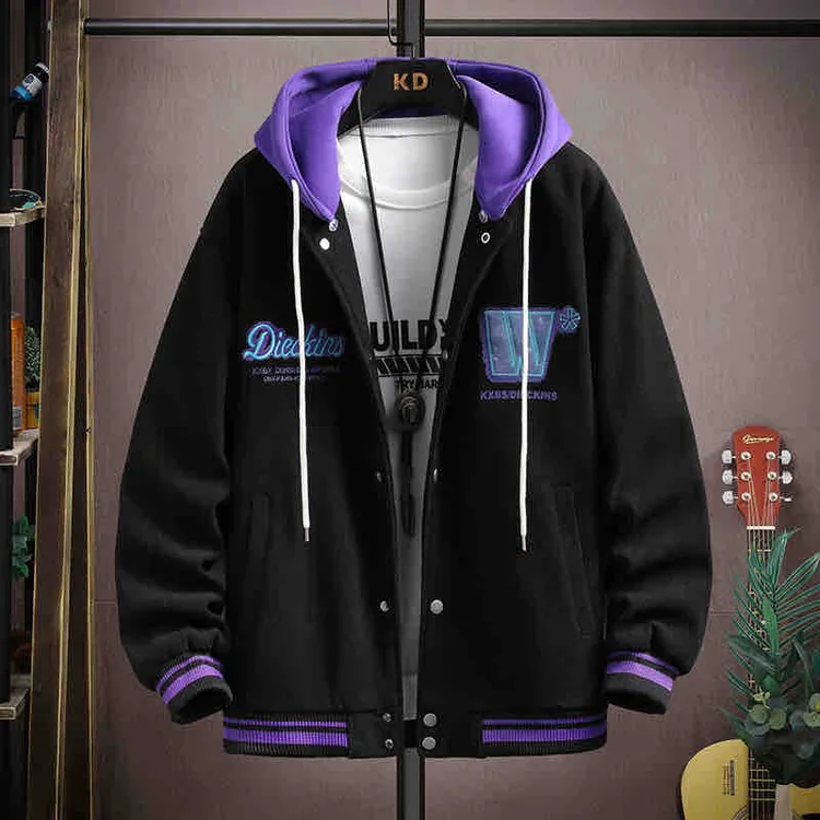 青少年春秋季连帽夹克潮流百搭上衣学生韩版宽松帅气休闲男士外套