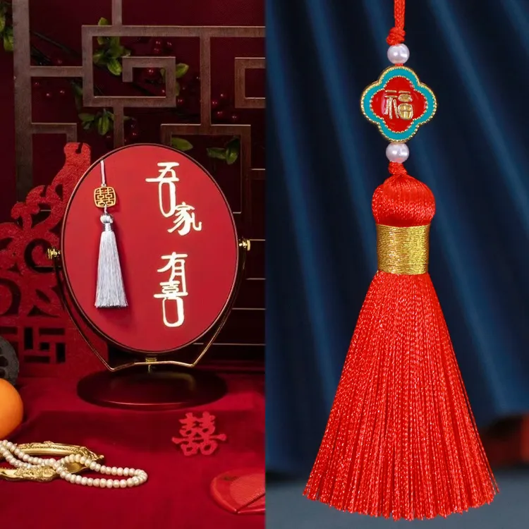 6CM流苏穗子四叶草福字金属吊穗饰品配饰书签U盘手机壳小流苏挂件