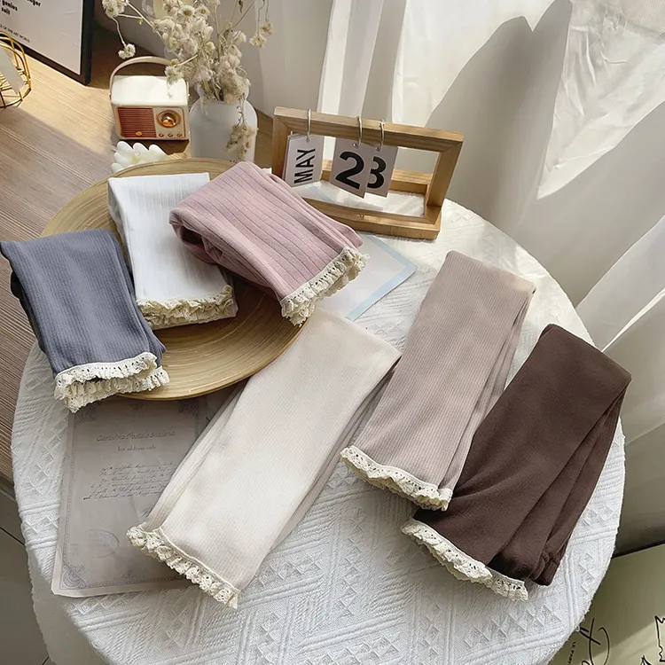 女童百搭2025秋冬款韩版儿童花边蕾丝打底裤女宝宝弹力修身小脚裤