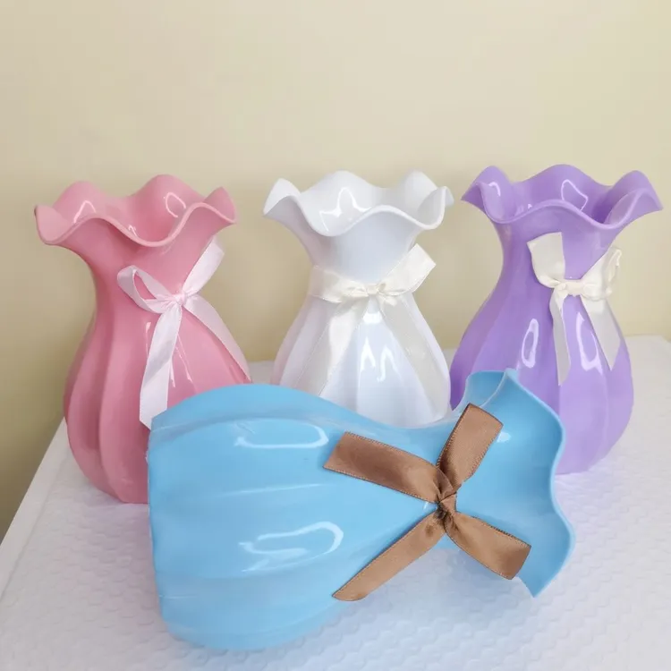 花瓶ins风高颜值塑料花瓶干花仿真花插花花瓶桌上防摔可爱花瓶