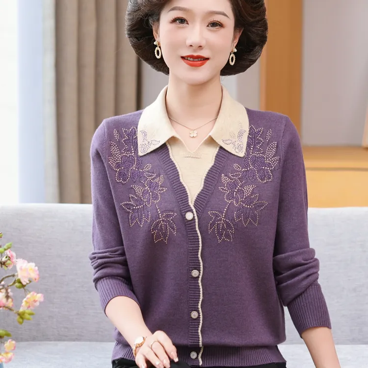 中年妈妈装秋装新款上衣服中老年女装洋气秋冬装打底春秋毛衣套装